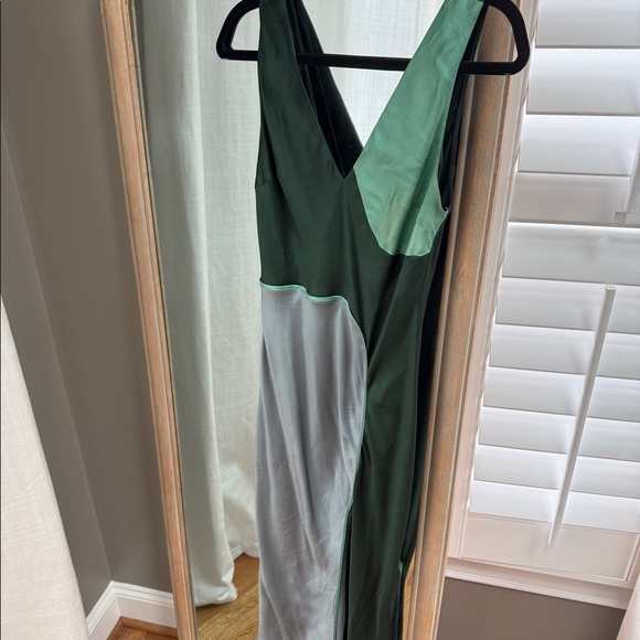 NAP Scoop Neck Artistic Silk Dress, Blue & Green - Picture 6 of 9